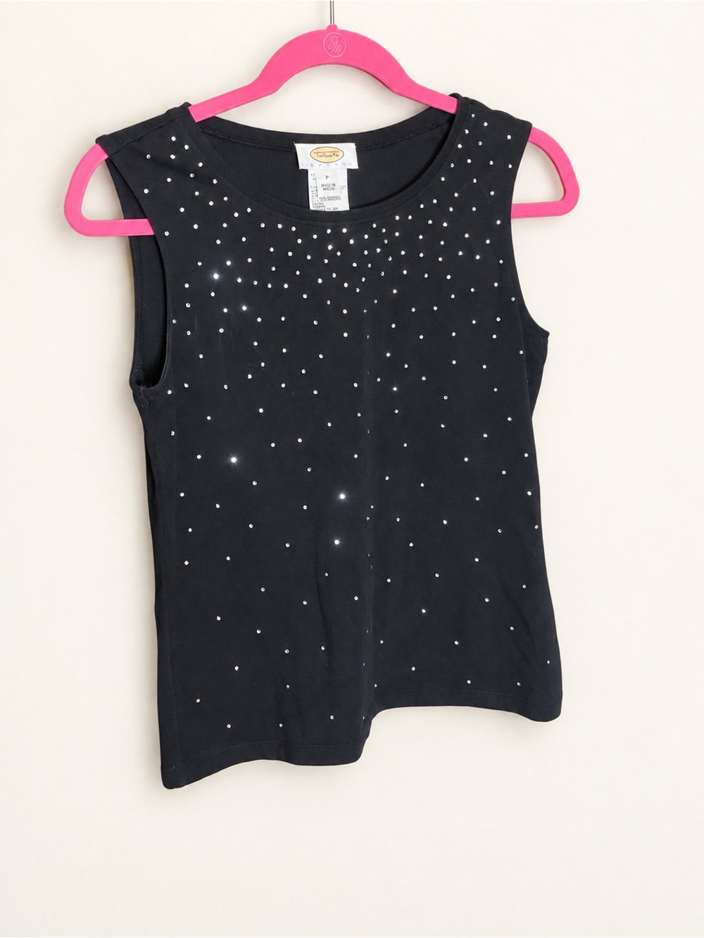 Talbots Petites Black Rhinestone Sleeveless Stretch Top Size P